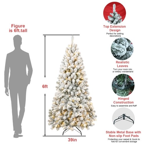 6 Fuß großer, beleuchteter künstlicher Weihnachtsbaum, automatisch öffnend, PVC-Mischbeflockung, Weihnachtsbaum mit 300 LEDs, Wolfram-Lichterkette, Metallständer, leicht zusammenzubauen, faltbare Weihnachtsdekoration für Zuhause, Büro, Party, Geschäft