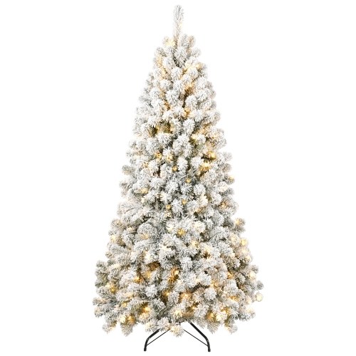 

7FT Pre-lit Artificial Christmas Tree Automatic Open PVC Mixed Flocking Xmas Tree with 400LEDs Tungsten String Light Metal Stand Base Easy Assemble Foldable Holiday Xmas Ornaments for Home Office Party Shop Decor