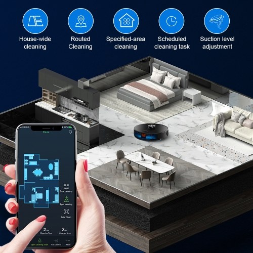 Liectroux X6 Robot Vacuum Cleaner, 6500Pa Suction, LDS Laser Navigation, 235ml Water Tank, 400ml Dustbin, 5 Maps Saved, 2600mAh Battery, App/Voice Control 