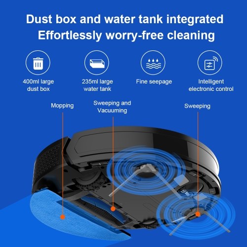 Liectroux X6 Robot Vacuum Cleaner, 6500Pa Suction, LDS Laser Navigation, 235ml Water Tank, 400ml Dustbin, 5 Maps Saved, 2600mAh Battery, App/Voice Control 