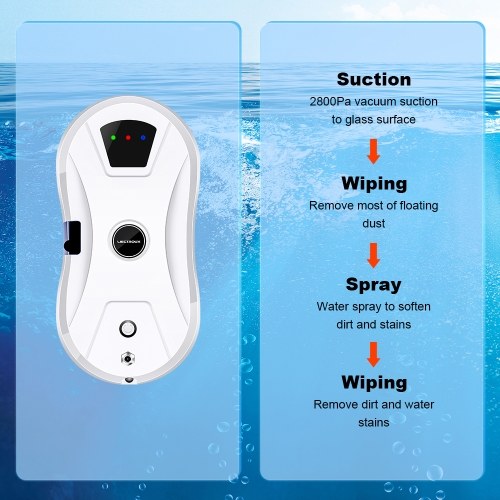 Liectroux YW610 Robot Window Vacuum Cleaner, Single Water Spray, 2800Pa Suction, 30ml Water Tank, Border Detection, Remote Control, 20min Power Failure Protection 