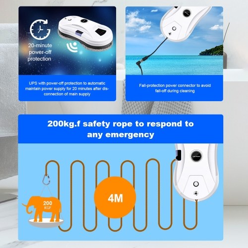 Liectroux YW610 Robot Window Vacuum Cleaner, Single Water Spray, 2800Pa Suction, 30ml Water Tank, Border Detection, Remote Control, 20min Power Failure Protection 