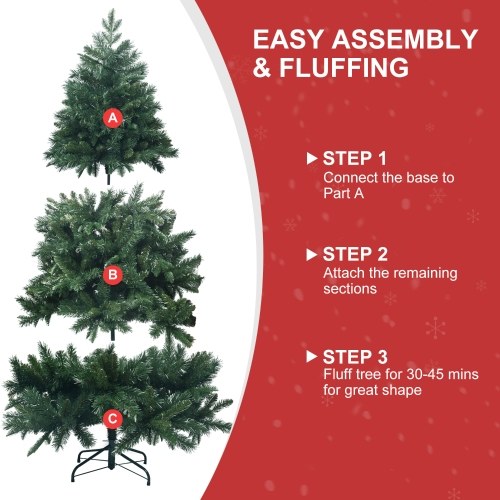 

5FT Christmas Tree 755 Branch Tips Automatic Open Premium Artificial Xmas Tree with Metal Stand Base Easy Assemble and Foldable for Home / Office / Party / Shop Decoration