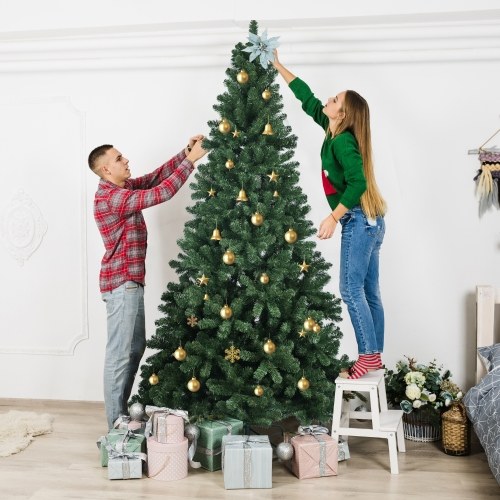 

7.5FT Artificial Christmas Tree 1480 Branch Tips PVC Holiday Decoration halloween Xmas Tree with Sturdy Metal Stand quick flash Auto-Spread/Close up