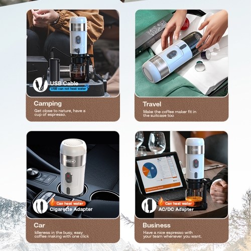 HiBREW H4A 80W Portable Car Coffee Machine,3-in-1 Expresso Coffee Maker - White 
