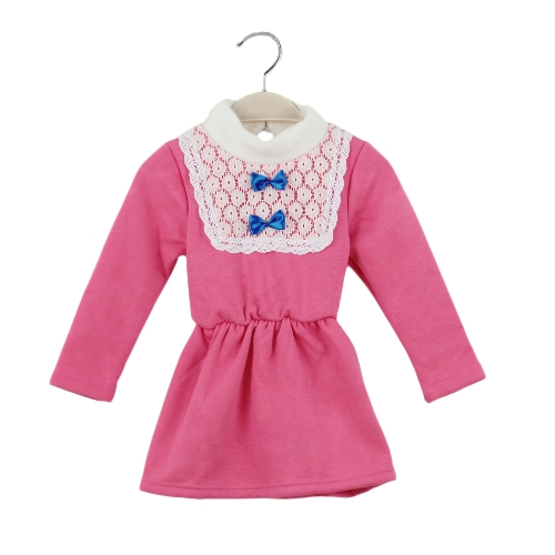 Ragazze cute Baby Dress collo alto pizzo prua nodo con elastico Keyhole pulsante posteriore principessa abito giallo/rosa /