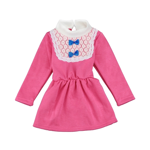 Ragazze cute Baby Dress collo alto pizzo prua nodo con elastico Keyhole pulsante posteriore principessa abito giallo/rosa /