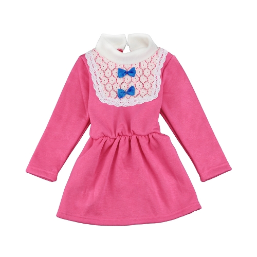 

Cute Turtleneck Lace Bow Knot Keyhole Button Princess Dress for Girl