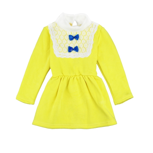 Ragazze cute Baby Dress collo alto pizzo prua nodo con elastico Keyhole pulsante posteriore principessa abito giallo/rosa /