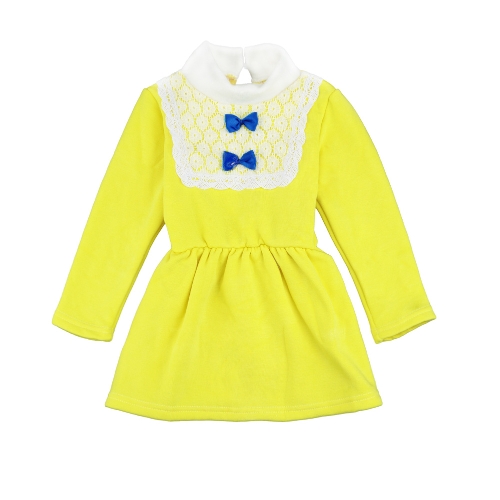 Joli bébé filles Robe col roulé dentelle Bow noeud taille élastique Keyhole bouton arrière princesse robe jaune/rose/Rose