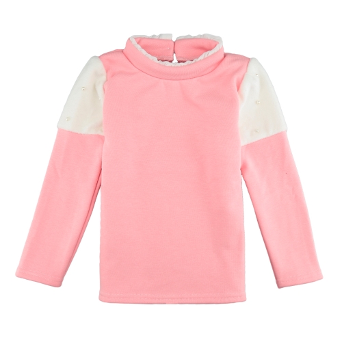 New Girls Kids Blouse Splice Pearl Button Long Sleeves Warm Casual Children Pullover Top Sweatshirt White/Pink/Dark Blue