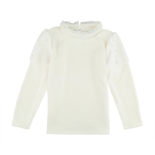 Nuovo ragazze bambini camicetta Splice perla pulsante maniche lunghe caldo bambini Casual Pullover Felpa Top White/Pink/Dark Blue