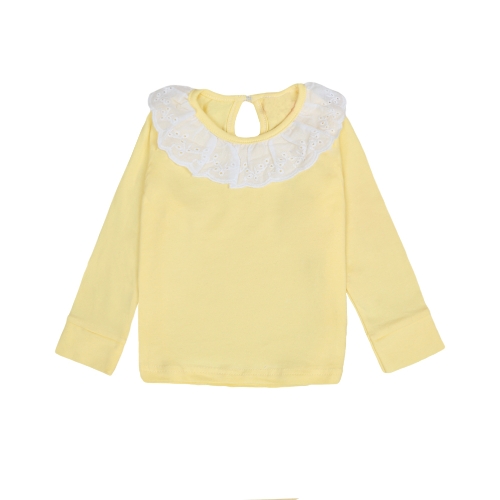 

Sweet Cute Kids Baby Girl Cotton T-Shirt Peter Pan Collar Solid Color Long Sleeves Casual Tee Tops White/Pink/Yellow