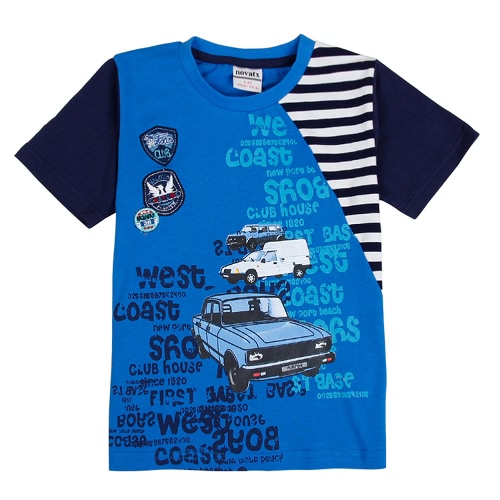 Nuovi bambini bambino Boy t-shirt auto lettera modello girocollo stampa manica corta contrasto striscia Toddler bambini top blu