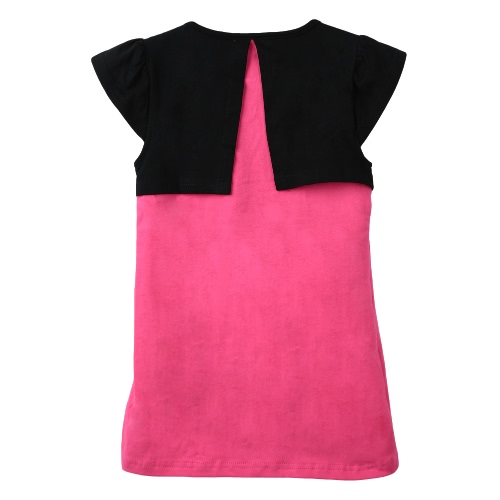 

New Cute Girls Dress Bow Splicing Round Neck Short Sleeves Sweet Mini One-Piece