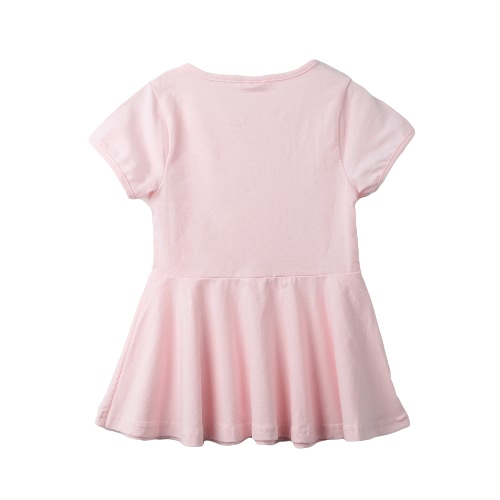 

New Cute Girls Mini Dress Solid Color Flared Shape Round Neck Short Sleeve Casual One-Piece