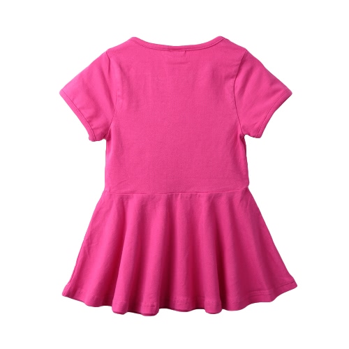 

New Cute Girls Mini Dress Solid Color Flared Shape Round Neck Short Sleeve Casual One-Piece