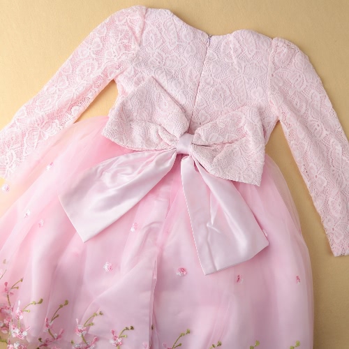 

Cute Kids Girls Organza Dress Lace Embroidery Flower Bowknot O Neck Back Zipper Children Princess Dress White/Pink