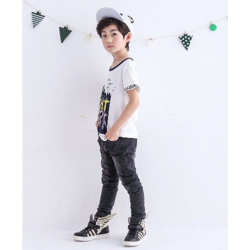 

Kids Boys's T-Shirt Letter Graphic Print O-Neck Rolled Sleeves Cotton Pullover Tees Top