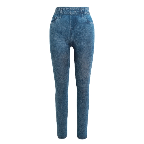 Women Printed Skinny Trousers Casual Faux Denim Jeans Leggings
