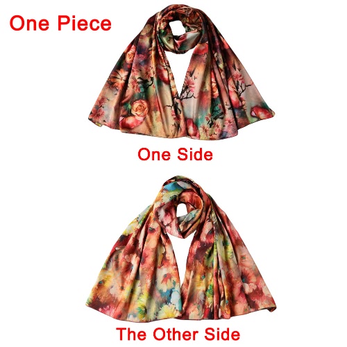 

New Fashion Women Silk Scarf Floral Print Long Shawl Vintage Soft Pashmina Girl Cape