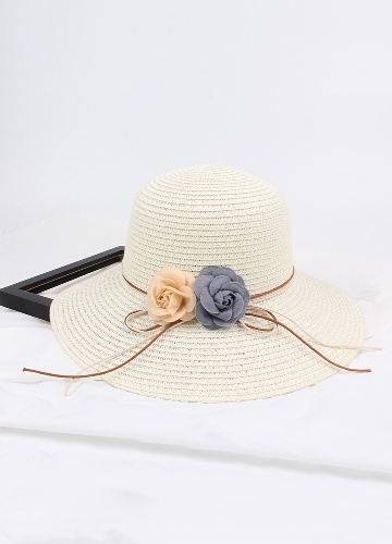 

Women Straw Hat Contrast Flower Color Block Foldable Sweet Sun Summer Outdoor Beach Cap