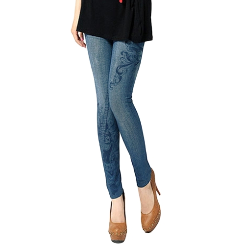 

Women Faux Denim Jeans Printed Skinny Trousers Leggings