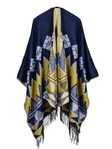 

Мода Женщины Poncho Кардиган Свитер Геометрические кисточки Fringed Faux Кашемир