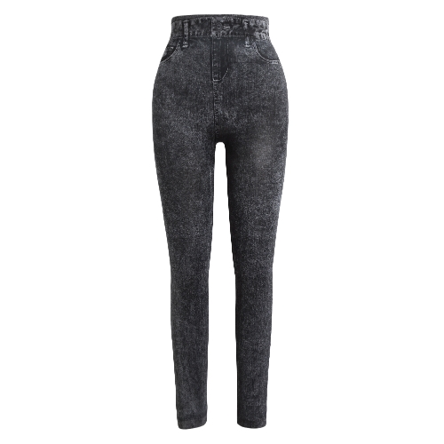 

Women Printed Skinny Trousers Casual Faux Denim Jeans Leggings