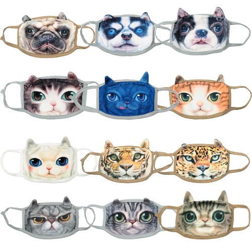 

New Fashion Unisex Mouth Mask 3D Animal Faces Cartoon Print Anti-Dust Nonmedical Creative Muffle