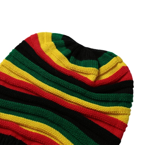 

New Women Men Knitted Beanie Hat Contrast Stripe Splice Ribbed Brim Warm Dance Cap Headwear