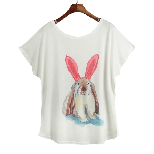 

New Women T-shirt Special Print O-Neck Short Batwing Sleeves Pullover Loose Casual Plus Size Blouse Top