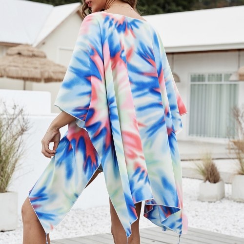 

Women Kimono Cardigan Tie Dye Open Front Half Sleeves Oversized Robe Swimsuit Beach Cover Up