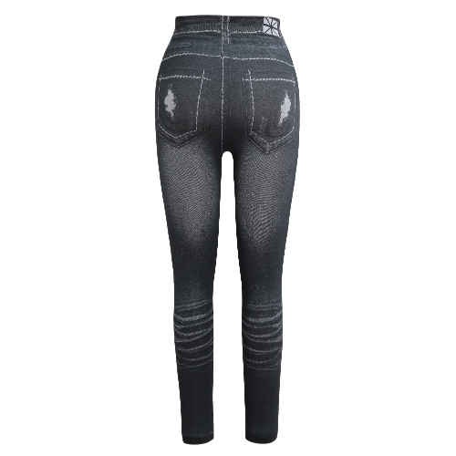

Женские поножи Faux Denim Jeans Печатные тощие брюки Casual Tights Stretch Slim Pencil Pants