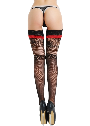 New Sexy Lingerie Women Long Fishnet Stockings Thigh High Bowknot Lace Pantyhose Mesh Stockings