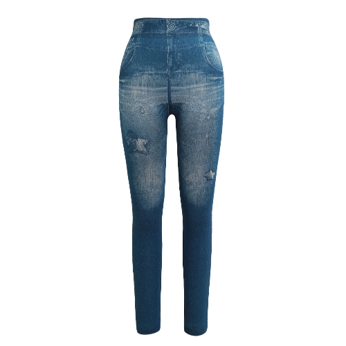 Leggings para mujer Pantalones vaqueros de imitación jeans Pantalones flacos impresos Pantalones largos para estiramiento Slim