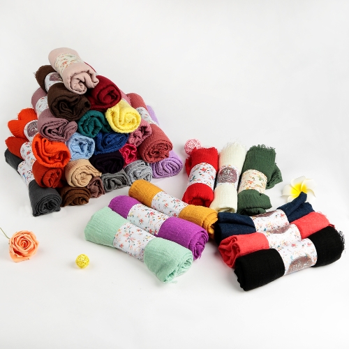 

Мода женщин Hijab Bubble Plain Long Scarf Crimp Frayed Edge Muffler Pashmina Muslim Shawls