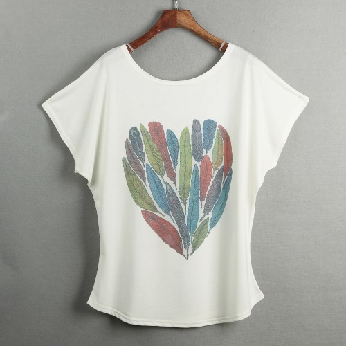 

New Women T-shirt Special Print O-Neck Short Batwing Sleeves Pullover Loose Casual Plus Size Blouse Top
