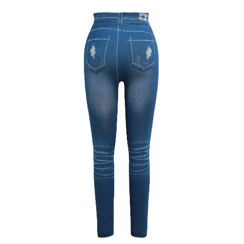 

Женские поножи Faux Denim Jeans Печатные тощие брюки Casual Tights Stretch Slim Pencil Pants