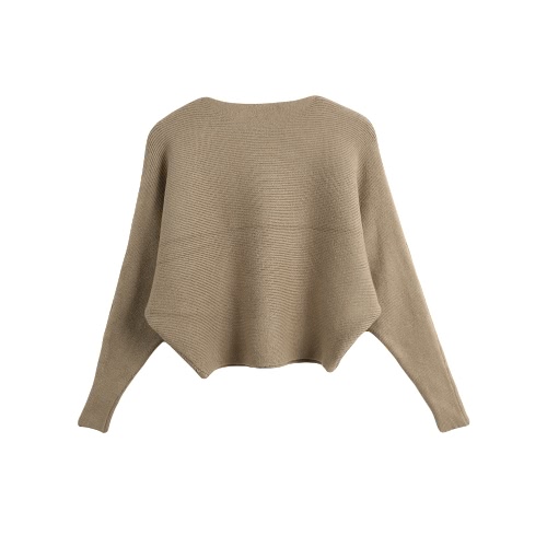 

Slash Neck Long Batwing Sleeve Solid Color Sweater Knitted Pullover
