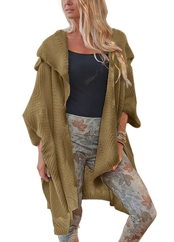 

Women Loose Sweater Cardigan Open Front Batwing Sleeve Solid Split Knitted Outerwear