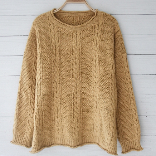 

Women Loose Knitted Sweater O-Neck Long Sleeve Solid Warm Pullovers Top Knitwear