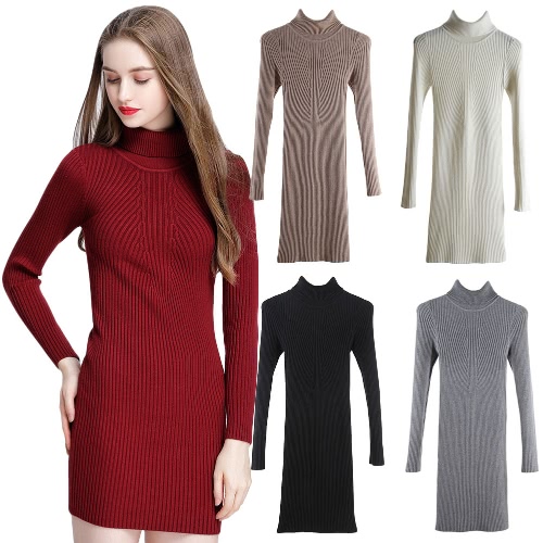 

Сексуальная осень зима Slim Turtleneck Bodycon Women's Sweater Dress