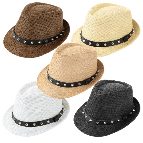 

Fashion Summer Sun Straw Men Women Panama Hat Beach Cap Rivet Belt Fedora Trilby Hat