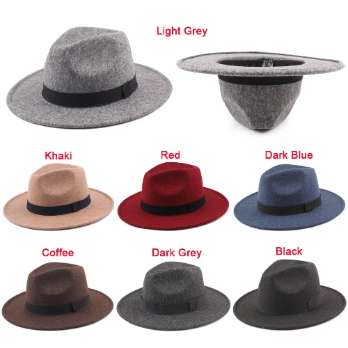 

Женщины Мужчины Unisex Felt Trilby Hats Широкий Brim Регулируемая шляпа Jazz Hat Fedora