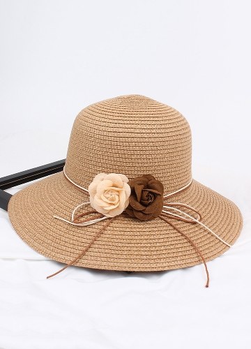 

Women Straw Hat Contrast Flower Color Block Foldable Sweet Sun Summer Outdoor Beach Cap