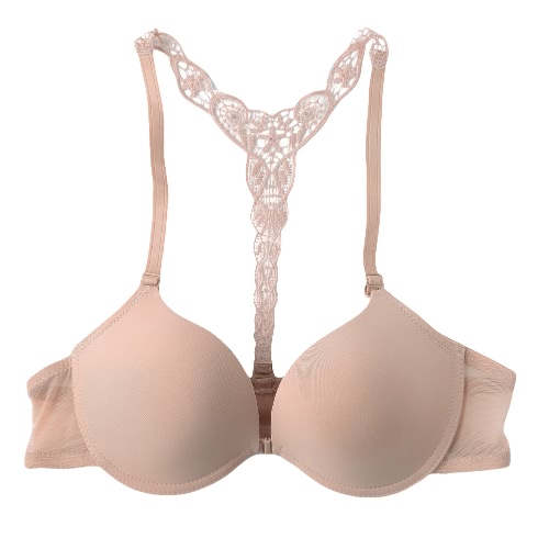 

Fashion Women Bra Front Closure Sexy Lace Racer Back Smooth Surface Push Up Underwear Lingerie