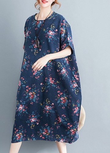 

Женская цветочная печать Свободное платье Side Pocket Baggy Long Dress