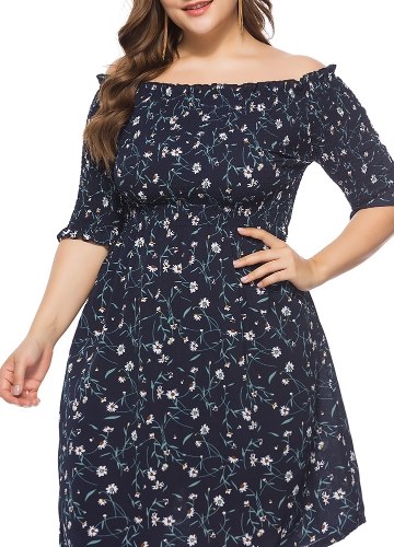 

Женщины плюс размер платья Slash Neck Цветочная печать Casual Loose Maxi Dress