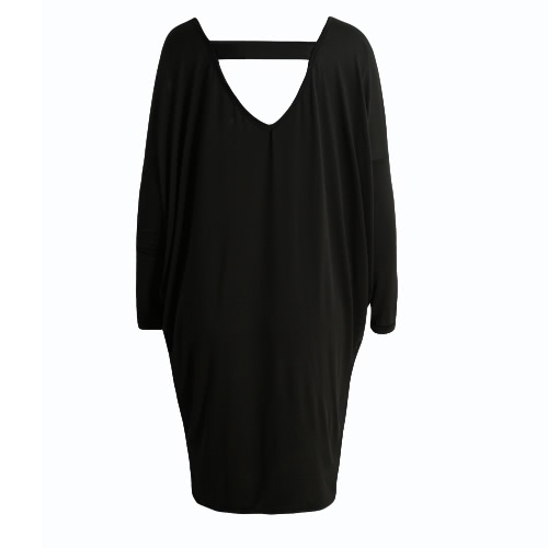 

Sexy Midi Women Dress Loose Solid Backless V-Neck Bat Sleeves Pullover Casual Elegant Party Dress Black/Brown
